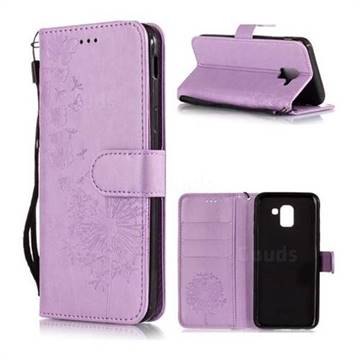 Intricate Embossing Dandelion Butterfly Leather Wallet Case for Samsung Galaxy J6 (2018) SM-J600F - Purple