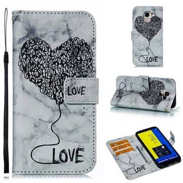 Marble Heart PU Leather Wallet Phone Case for Samsung Galaxy J6 (2018) SM-J600F - Black