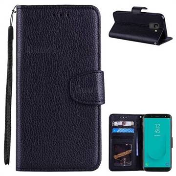 Litchi Pattern PU Leather Wallet Case for Samsung Galaxy J6 (2018) SM-J600F - Black