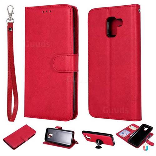 Retro Greek Detachable Magnetic PU Leather Wallet Phone Case for Samsung Galaxy J6 (2018) SM-J600F - Red