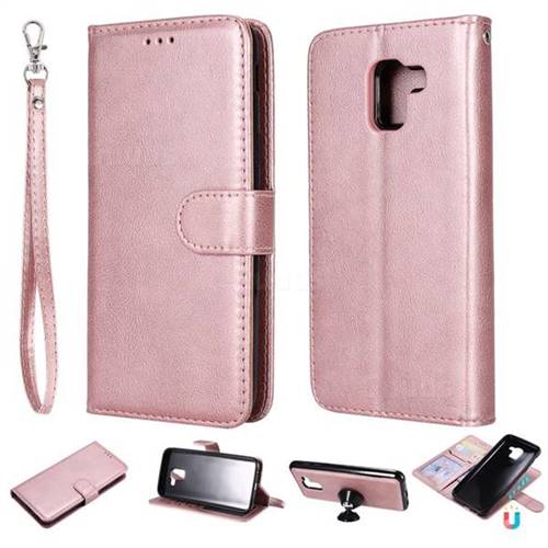 Retro Greek Detachable Magnetic PU Leather Wallet Phone Case for Samsung Galaxy J6 (2018) SM-J600F - Rose Gold