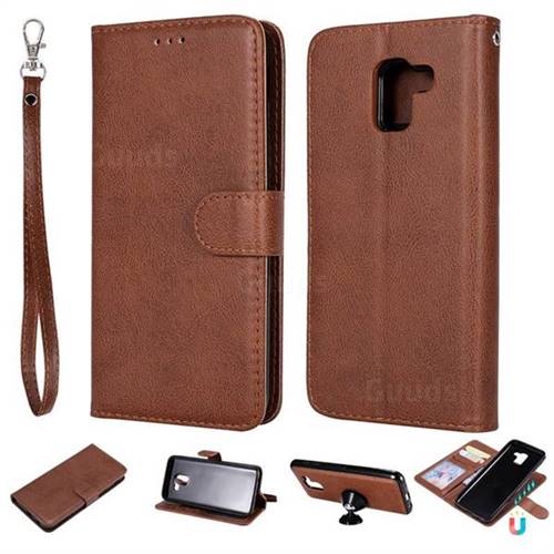 Retro Greek Detachable Magnetic PU Leather Wallet Phone Case for Samsung Galaxy J6 (2018) SM-J600F - Brown