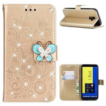Embossing Butterfly Circle Rhinestone Leather Wallet Case for Samsung Galaxy J6 (2018) SM-J600F - Champagne