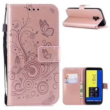 Intricate Embossing Butterfly Circle Leather Wallet Case for Samsung Galaxy J6 (2018) SM-J600F - Rose Gold