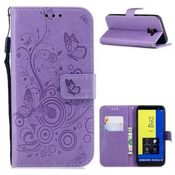 Intricate Embossing Butterfly Circle Leather Wallet Case for Samsung Galaxy J6 (2018) SM-J600F - Purple