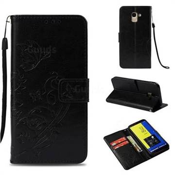 Embossing Butterfly Flower Leather Wallet Case for Samsung Galaxy J6 (2018) SM-J600F - Black