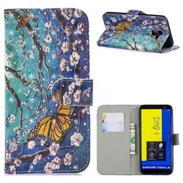 Blue Butterfly 3D Painted Leather Phone Wallet Case for Samsung Galaxy J6 (2018) SM-J600F