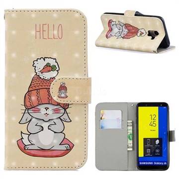 Hello Rabbit 3D Painted Leather Phone Wallet Case for Samsung Galaxy J6 (2018) SM-J600F