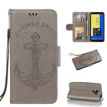 Embossing Mermaid Mariner Spirit Leather Wallet Case for Samsung Galaxy J6 (2018) SM-J600F - Gray