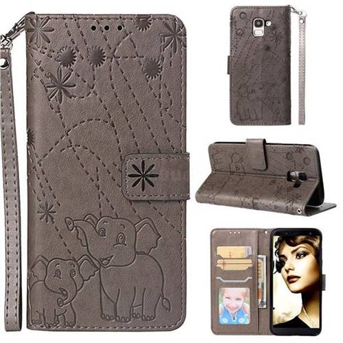 Embossing Fireworks Elephant Leather Wallet Case for Samsung Galaxy J6 (2018) SM-J600F - Gray