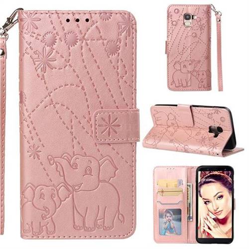 Embossing Fireworks Elephant Leather Wallet Case for Samsung Galaxy J6 (2018) SM-J600F - Rose Gold