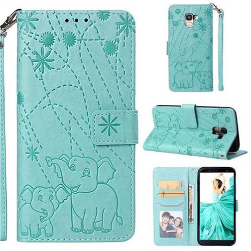 Embossing Fireworks Elephant Leather Wallet Case for Samsung Galaxy J6 (2018) SM-J600F - Green