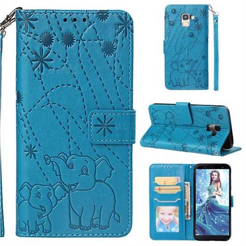 Embossing Fireworks Elephant Leather Wallet Case for Samsung Galaxy J6 (2018) SM-J600F - Blue