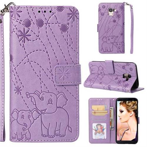Embossing Fireworks Elephant Leather Wallet Case for Samsung Galaxy J6 (2018) SM-J600F - Purple