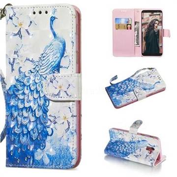 Blue Peacock 3D Painted Leather Wallet Phone Case for Samsung Galaxy J6 (2018) SM-J600F
