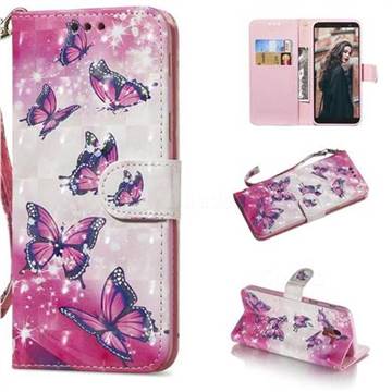 Pink Butterfly 3D Painted Leather Wallet Phone Case for Samsung Galaxy J6 (2018) SM-J600F