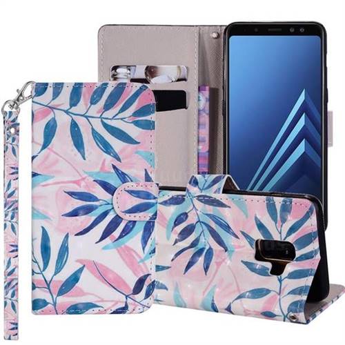 Green Leaf 3D Painted Leather Phone Wallet Case Cover for Samsung Galaxy J6 (2018) SM-J600F