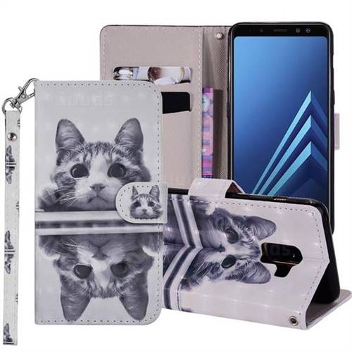 Mirror Cat 3D Painted Leather Phone Wallet Case Cover for Samsung Galaxy J6 (2018) SM-J600F