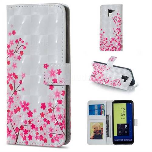Cherry Blossom 3D Painted Leather Phone Wallet Case for Samsung Galaxy J6 (2018) SM-J600F