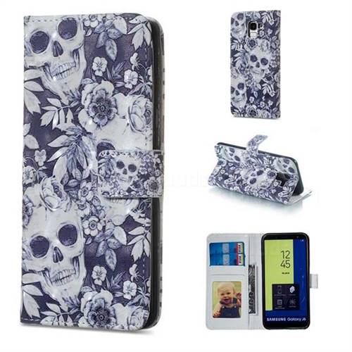 Skull Flower 3D Painted Leather Phone Wallet Case for Samsung Galaxy J6 (2018) SM-J600F