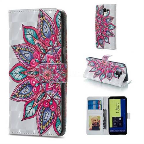 Mandara Flower 3D Painted Leather Phone Wallet Case for Samsung Galaxy J6 (2018) SM-J600F