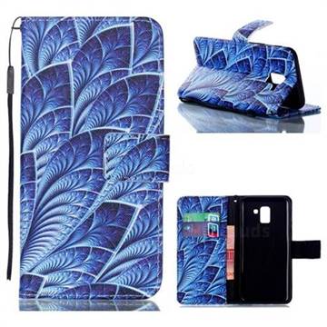 Blue Feather Leather Wallet Phone Case for Samsung Galaxy J6 (2018) SM-J600F