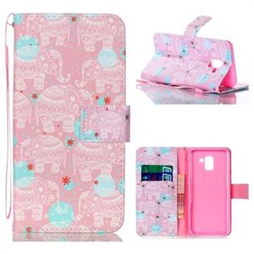 Pink Elephant Leather Wallet Phone Case for Samsung Galaxy J6 (2018) SM-J600F