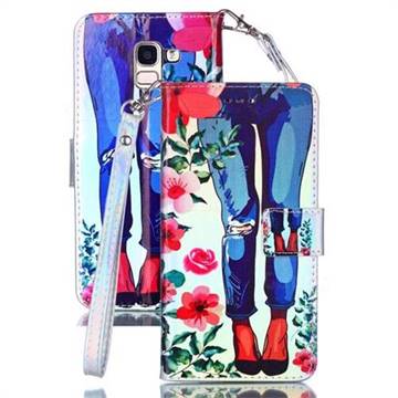 Jeans Flower Blue Ray Light PU Leather Wallet Case for Samsung Galaxy J6 (2018) SM-J600F