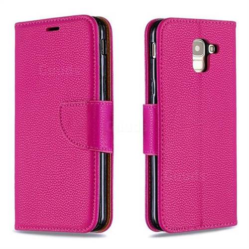 Classic Luxury Litchi Leather Phone Wallet Case for Samsung Galaxy J6 (2018) SM-J600F - Rose
