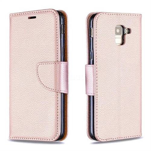 Classic Luxury Litchi Leather Phone Wallet Case for Samsung Galaxy J6 (2018) SM-J600F - Golden