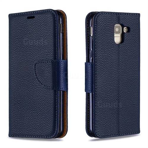 Classic Luxury Litchi Leather Phone Wallet Case for Samsung Galaxy J6 (2018) SM-J600F - Blue