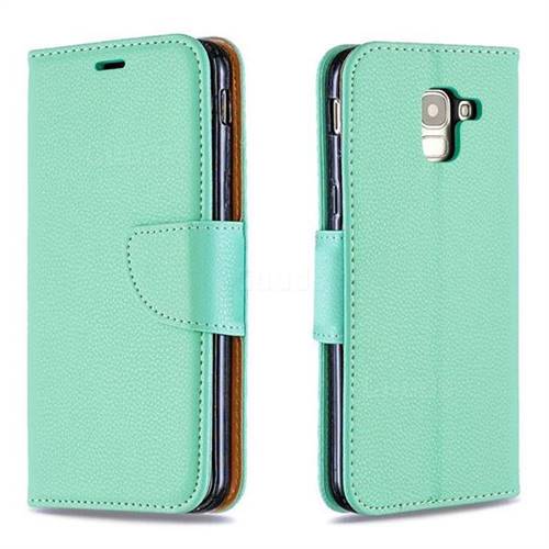 Classic Luxury Litchi Leather Phone Wallet Case for Samsung Galaxy J6 (2018) SM-J600F - Green