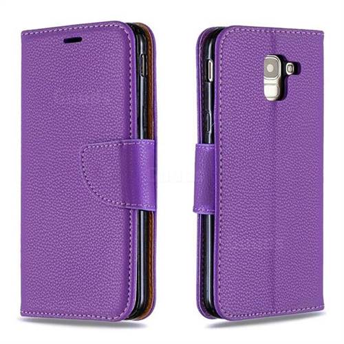 Classic Luxury Litchi Leather Phone Wallet Case for Samsung Galaxy J6 (2018) SM-J600F - Purple