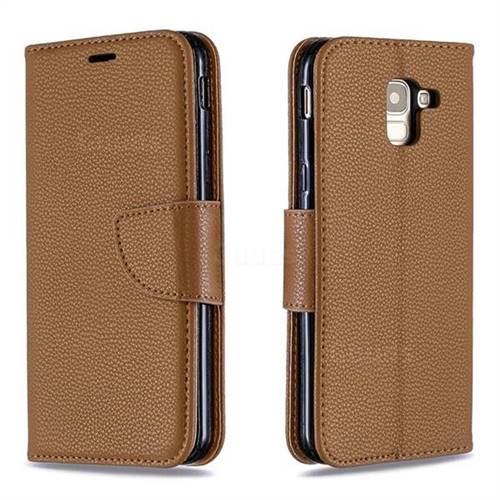 Classic Luxury Litchi Leather Phone Wallet Case for Samsung Galaxy J6 (2018) SM-J600F - Brown