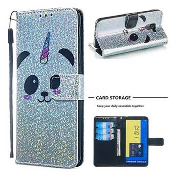 Panda Unicorn Sequins Painted Leather Wallet Case for Samsung Galaxy J6 (2018) SM-J600F