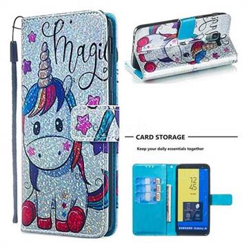 Star Unicorn Sequins Painted Leather Wallet Case for Samsung Galaxy J6 (2018) SM-J600F