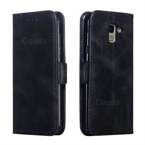 Retro Classic Calf Pattern Leather Wallet Phone Case for Samsung Galaxy J6 (2018) SM-J600F - Black