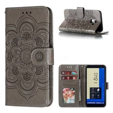 Intricate Embossing Datura Solar Leather Wallet Case for Samsung Galaxy J6 (2018) SM-J600F - Gray