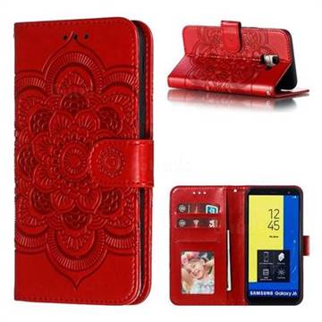 Intricate Embossing Datura Solar Leather Wallet Case for Samsung Galaxy J6 (2018) SM-J600F - Red