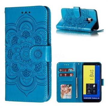 Intricate Embossing Datura Solar Leather Wallet Case for Samsung Galaxy J6 (2018) SM-J600F - Blue