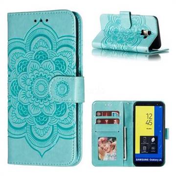 Intricate Embossing Datura Solar Leather Wallet Case for Samsung Galaxy J6 (2018) SM-J600F - Green