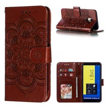 Intricate Embossing Datura Solar Leather Wallet Case for Samsung Galaxy J6 (2018) SM-J600F - Brown
