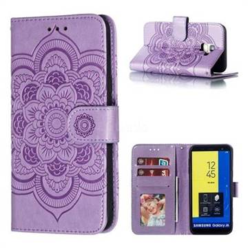 Intricate Embossing Datura Solar Leather Wallet Case for Samsung Galaxy J6 (2018) SM-J600F - Purple
