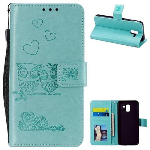 Embossing Owl Couple Flower Leather Wallet Case for Samsung Galaxy J6 (2018) SM-J600F - Green