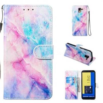 Blue Pink Marble Smooth Leather Phone Wallet Case for Samsung Galaxy J6 (2018) SM-J600F