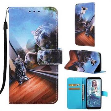 Mirror Cat Matte Leather Wallet Phone Case for Samsung Galaxy J6 (2018) SM-J600F