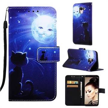 Cat and Moon Matte Leather Wallet Phone Case for Samsung Galaxy J6 (2018) SM-J600F