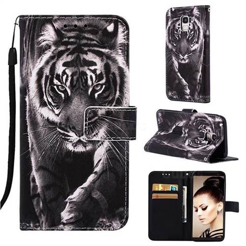 Black and White Tiger Matte Leather Wallet Phone Case for Samsung Galaxy J6 (2018) SM-J600F