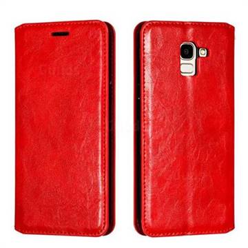Retro Slim Magnetic Crazy Horse PU Leather Wallet Case for Samsung Galaxy J6 (2018) SM-J600F - Red