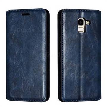 Retro Slim Magnetic Crazy Horse PU Leather Wallet Case for Samsung Galaxy J6 (2018) SM-J600F - Blue